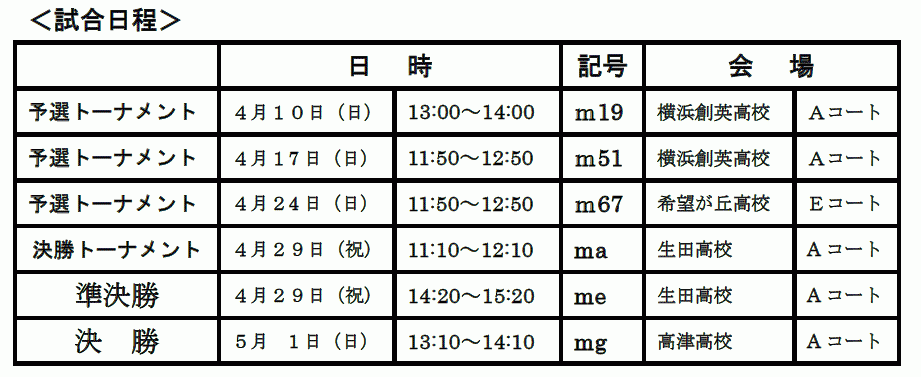 試合schedule